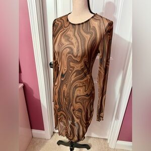 Dolls Kill 90s Brown Mesh Swirl Print Dress Size L